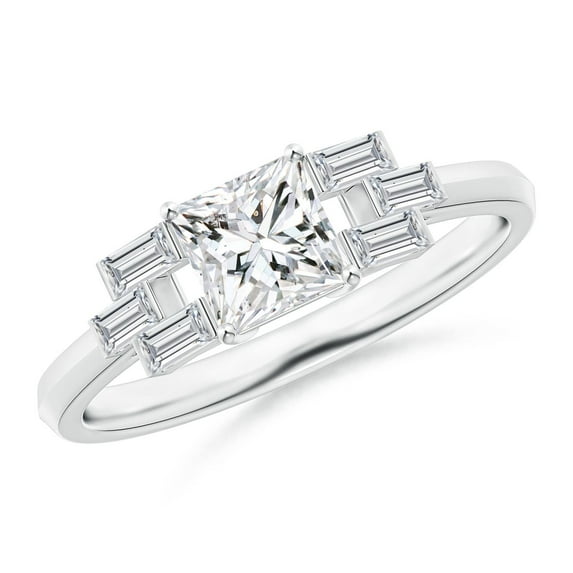 ANGARA Natural Princess Diamond Rectangle Link Ring in 14K White Gold for Women (Size-5mm| Color-H| Clarity-SI2) | April Birthstone, Anniversary, Jewelry Gift for Women | Natural Diamond Ring