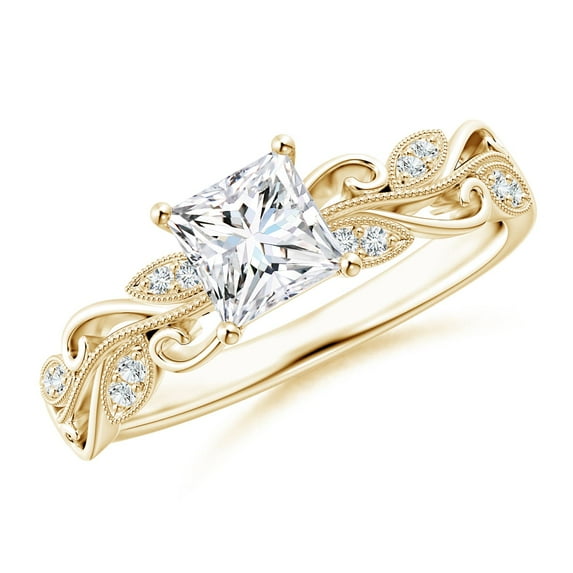 ANGARA Natural Princess-Cut Diamond Ring with Scrollwork in 14K Yellow Gold for Women (Size-5mm| Color-G| Clarity-VS2) | April Birthstone, Anniversary, Jewelry Gift for Women | Natural Diamond Ring