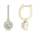 thumbnail image 1 of ANGARA Natural Diamond Dangle Earrings with Halo in 14K Yellow Gold for Women (Size-4.5mm| Color-I-J| Clarity-I1-I2) | April Birthstone, Anniversary, Jewelry Gift for Women | Natural Diamond Earrings, 1 of 7