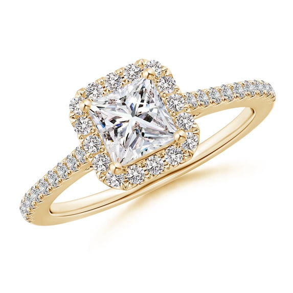 ANGARA Natural 0.7 Ct. Diamond Halo Engagement Ring in 14K Yellow Gold for Women (Ring Size: 3.5)