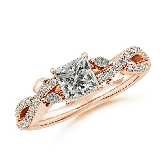 ANGARA Natural Nature-Inspired Princess-Cut & Diamond Engagement Ring in 14K Rose Gold for Women (Size-5mm| Color-K| Clarity-I3) | Anniversary, Jewelry Gift for Women | Natural Diamond Ring