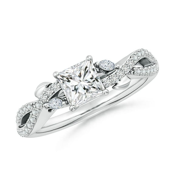 ANGARA Natural Nature-Inspired Princess-Cut & Diamond Engagement Ring in 14K White Gold for Women (Size-5mm| Color-H| Clarity-SI2) | Anniversary, Jewelry Gift for Women | Natural Diamond Ring