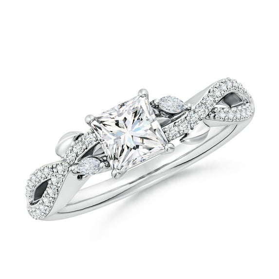 ANGARA Natural 0.7 Ct. Diamond Side Stone Engagement Ring in Sterling Silver for Women (Ring Size: 8.5)