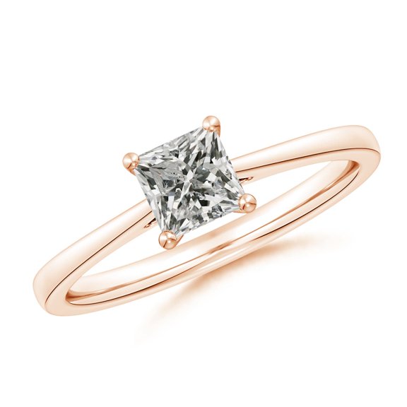 ANGARA Natural Princess-Cut Diamond Engagement Ring in 14K Rose Gold for Women (Size-5mm| Color-K| Clarity-I3) | April Birthstone, Birthday, Anniversary, Jewelry Gift for Women | Natural Diamond Ring