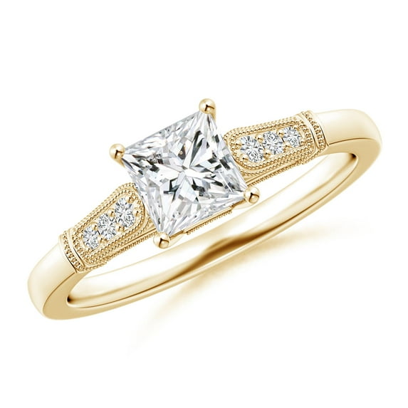 ANGARA Natural Princess-Cut Diamond Ring with Milgrain in 14K Yellow Gold for Women (Size-5mm| Color-H| Clarity-SI2) | April Birthstone, Anniversary, Jewelry Gift for Women | Natural Diamond Ring
