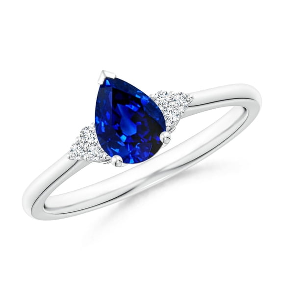 ANGARA Natural 0.75 Ct. Blue Sapphire with Diamond Classic Ring in 14K White Gold for Women (Ring Size: 3)