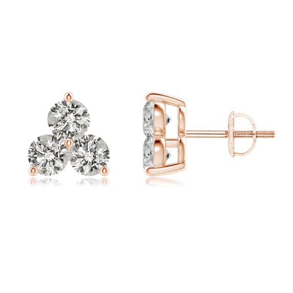ANGARA Natural Diamond Three Stone Stud Earrings in 14K Rose Gold for Women (Size-3.2mm| Color-K| Clarity-I3) | April Birthstone, Anniversary, Jewelry Gift for Women | Natural Diamond Earrings