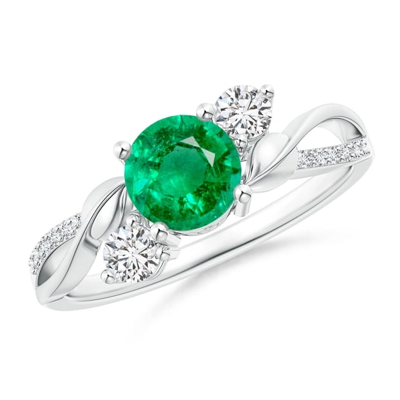 ANGARA Natural Emerald and Diamond Twisted Vine Engagement Ring in 14K White Gold for Women (Size-6mm) | May Birthstone, Birthday, Anniversary, Jewelry Gift for Women | Natural Emerald Ring