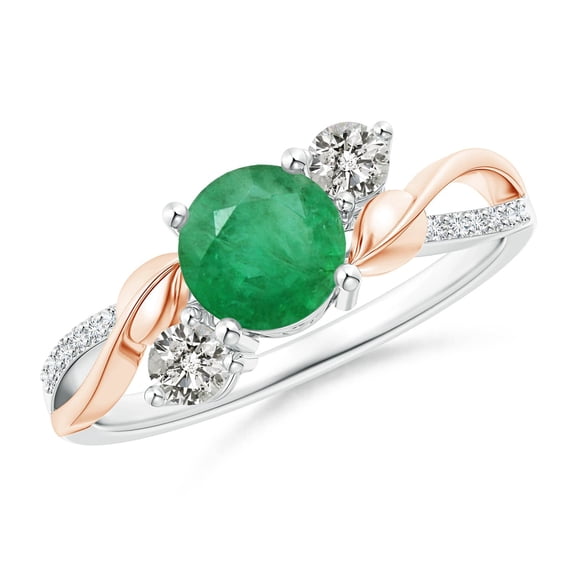 ANGARA Natural 0.75 Ct. Emerald with Diamond Three Stone Ring in 14K White & Rose Gold for Women (Ring Size: 3)