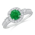 thumbnail image 1 of ANGARA Natural Vintage Inspired Round Emerald Halo Ring with Filigree in 14K White Gold for Women (Size-6mm) | May Birthstone, Birthday, Anniversary, Jewelry Gift for Women | Natural Emerald Ring, 1 of 10