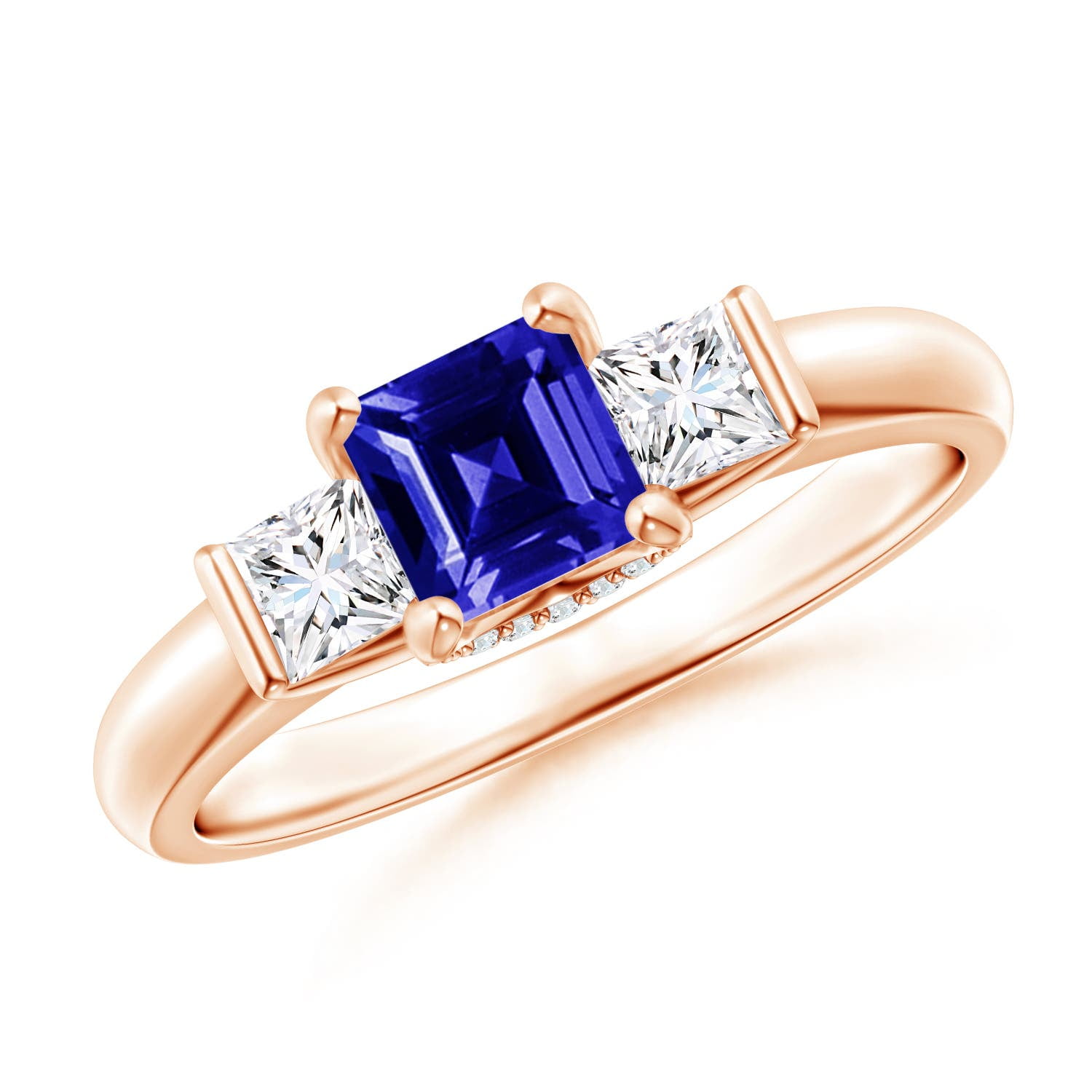 Angara Natural 0.75 Ct. Tanzanite With Diamond Classic Ring In 14k Rose 