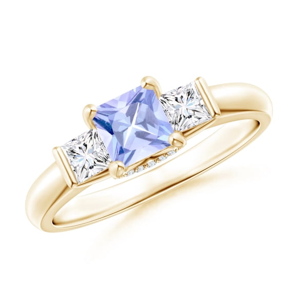 ANGARA Natural 0.75 Ct. Tanzanite with Diamond Classic Ring in 14K Yellow Gold for Women (Ring Size: 3.5)