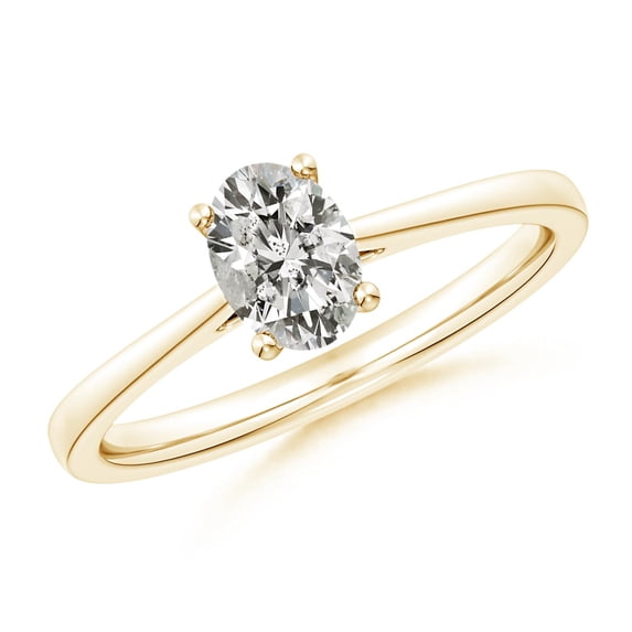 ANGARA Natural Oval Diamond Engagement Ring in 14K Yellow Gold for Women (Size-7x5mm| Color-K| Clarity-I3) | April Birthstone, Anniversary, Jewelry Gift for Women | Natural Diamond Ring