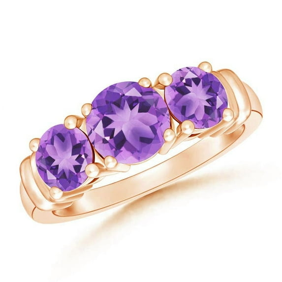 ANGARA Vintage Style Three Stone Natural Amethyst Wedding Band in Rose Gold for Women | February Birthstone, Anniversary, Jewelry Gift for Women | Natural Amethyst Engagement Ring (Ring Size - 9)