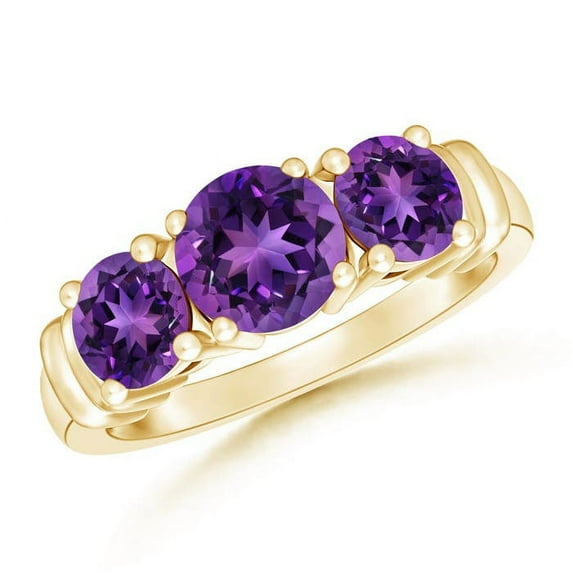 ANGARA Vintage Style Three Stone Natural Amethyst Wedding Band in Yellow Gold for Women | February Birthstone, Anniversary, Jewelry Gift for Women | Natural Amethyst Engagement Ring (Ring Size - 9.5)
