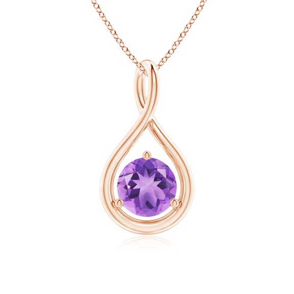 ANGARA Natural Solitaire Round Amethyst Infinity Twist Pendant in 14K Rose Gold for Women (Size-6mm) | February Birthstone, Birthday, Anniversary, Jewelry Gift for Women | Natural Amethyst Necklace