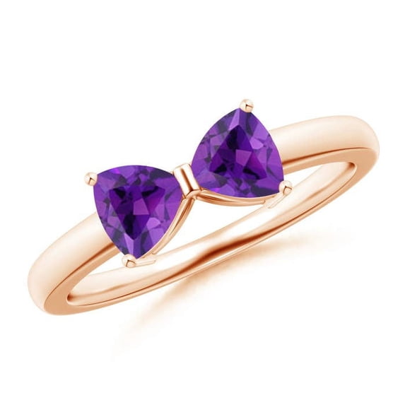 ANGARA Natural Two Stone Trillion Amethyst Bow Tie Ring in 14K Rose Gold for Women (Size-5mm) | February Birthstone, Birthday, Anniversary, Jewelry Gift for Women | Natural Amethyst Ring