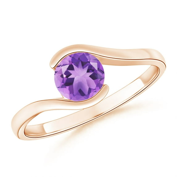ANGARA Natural Semi Bezel-Set Solitaire Round Amethyst Bypass Ring in 14K Rose Gold for Women (Size-6mm) | February Birthstone, Birthday, Anniversary, Jewelry Gift for Women | Natural Amethyst Ring