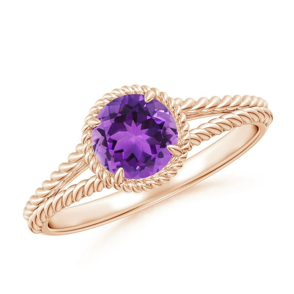 ANGARA Natural Amethyst Twist Rope Split Shank Ring in 14K Rose Gold for Women (Size-6mm) | February Birthstone, Birthday, Anniversary, Jewelry Gift for Women | Natural Amethyst Ring