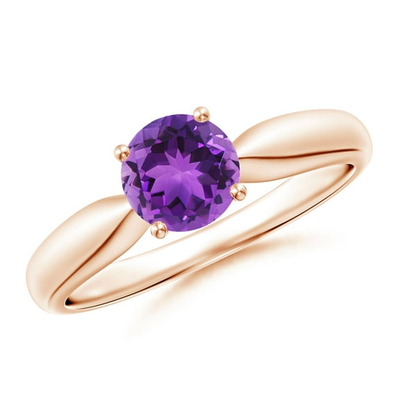 ANGARA Natural Solitaire Round Amethyst Tapered Shank Ring in 14K Rose Gold for Women (Size-6mm) | February Birthstone, Birthday, Anniversary, Jewelry Gift for Women | Natural Amethyst Ring