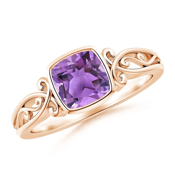 ANGARA Natural Vintage Style Cushion Amethyst Solitaire Ring in 14K Rose Gold for Women (Size-6mm) | February Birthstone, Birthday, Anniversary, Jewelry Gift for Women | Natural Amethyst Ring
