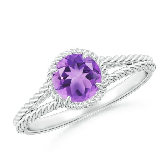 ANGARA Natural Amethyst Twist Rope Split Shank Ring in 14K White Gold for Women (Size-6mm) | February Birthstone, Birthday, Anniversary, Jewelry Gift for Women | Natural Amethyst Ring
