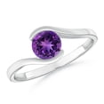 thumbnail image 1 of ANGARA Natural Semi Bezel-Set Solitaire Round Amethyst Bypass Ring in 14K White Gold for Women (Size-6mm) | February Birthstone, Birthday, Anniversary, Jewelry Gift for Women | Natural Amethyst Ring, 1 of 8