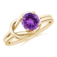 thumbnail image 1 of ANGARA Natural Solitaire Amethyst Infinity Knot Ring in 14K Yellow Gold for Women (Size-6mm) | February Birthstone, Birthday, Anniversary, Jewelry Gift for Women | Natural Amethyst Ring, 1 of 9