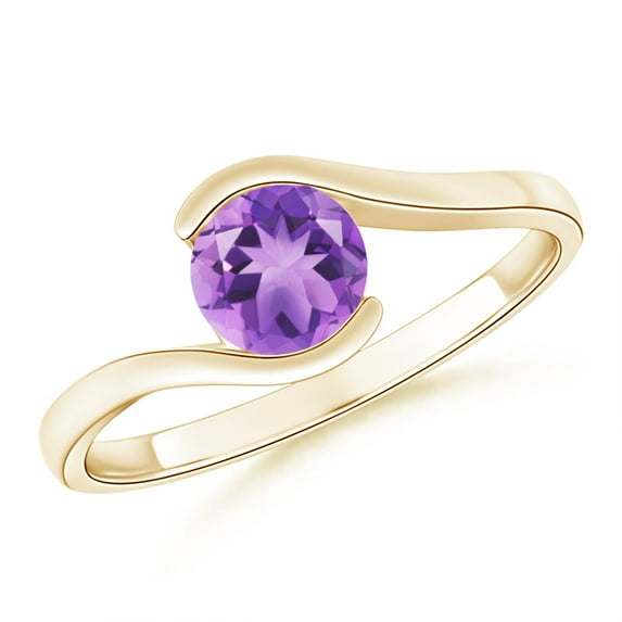 ANGARA Natural Semi Bezel-Set Solitaire Round Amethyst Bypass Ring in 14K Yellow Gold for Women (Size-6mm) | February Birthstone, Birthday, Anniversary, Jewelry Gift for Women | Natural Amethyst Ring