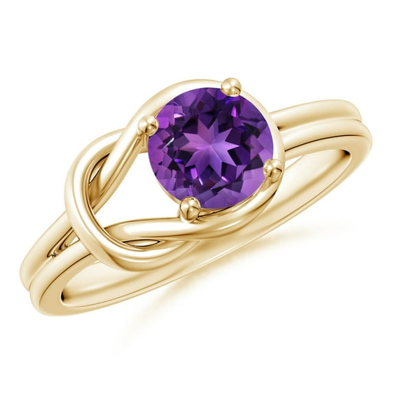 ANGARA Natural Solitaire Amethyst Infinity Knot Ring in 14K Yellow Gold for Women (Size-6mm) | February Birthstone, Birthday, Anniversary, Jewelry Gift for Women | Natural Amethyst Ring