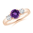 thumbnail image 1 of ANGARA Natural Classic Amethyst and Diamond Three Stone Engagement Ring in 14K Rose Gold for Women (Size-6mm) | February Birthstone, Anniversary, Jewelry Gift for Women | Natural Amethyst Ring, 1 of 9