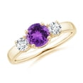 thumbnail image 1 of ANGARA Natural Classic Amethyst and Diamond Three Stone Engagement Ring in 14K Yellow Gold for Women (Size-6mm) | February Birthstone, Anniversary, Jewelry Gift for Women | Natural Amethyst Ring, 1 of 9