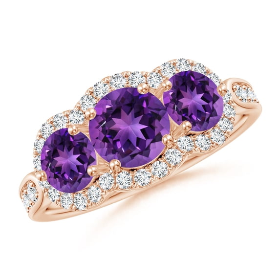 ANGARA Natural 0.8 Ct. Amethyst with Diamond Classic Ring in 14K Rose Gold for Women (Ring Size: 3.5)