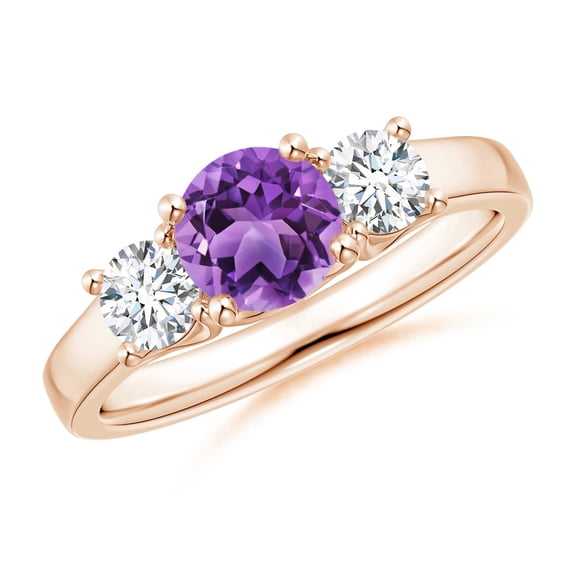 ANGARA Natural 0.8 Ct. Amethyst with Diamond Classic Ring in 14K Rose Gold for Women (Ring Size: 7)