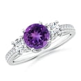 thumbnail image 1 of ANGARA Natural 0.8 Ct. Amethyst with Diamond Classic Ring in 14K White Gold for Women (Ring Size: 4.5), 1 of 8