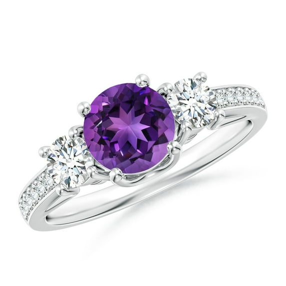 ANGARA Natural 0.8 Ct. Amethyst with Diamond Classic Ring in 14K White Gold for Women (Ring Size: 6)