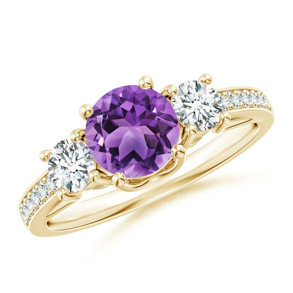ANGARA Natural 0.8 Ct. Amethyst with Diamond Classic Ring in 14K Yellow Gold for Women (Ring Size: 11)