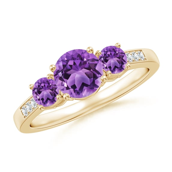 ANGARA Natural 0.8 Ct. Amethyst with Diamond Classic Ring in 14K Yellow Gold for Women (Ring Size: 12)