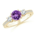 thumbnail image 1 of ANGARA Natural Classic Three Stone Amethyst and Diamond Ring in 14K Yellow Gold for Women (Size-6mm) | February Birthstone, Birthday, Anniversary, Jewelry Gift for Women | Natural Amethyst Ring, 1 of 9