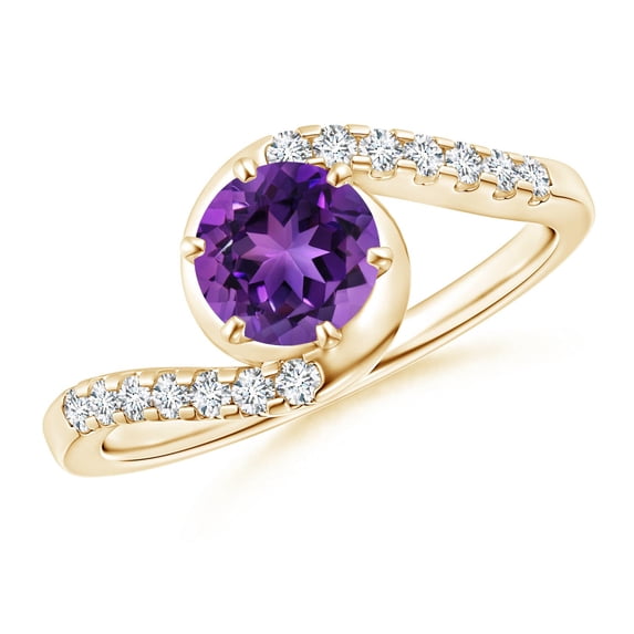ANGARA Natural Prong-Set Amethyst Bypass Ring with Diamond Accents in 14K Yellow Gold for Women (Size-6mm) | February Birthstone, Birthday, Anniversary, Jewelry Gift for Women | Natural Amethyst Ring
