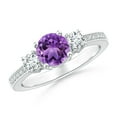 thumbnail image 1 of ANGARA Natural 0.8 Ct. Amethyst with Diamond Classic Ring in Sterling Silver for Women (Ring Size: 11.5), 1 of 9