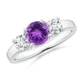 thumbnail image 1 of ANGARA Natural Classic Round Amethyst and Diamond Three Stone Ring in 925 Sterling Silver for Women (Size-6mm) | February Birthstone, Anniversary, Jewelry Gift for Women | Natural Amethyst Ring, 1 of 9