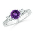 thumbnail image 1 of ANGARA Natural Classic Three Stone Amethyst and Diamond Ring in 925 Sterling Silver for Women (Size-6mm) | February Birthstone, Birthday, Anniversary, Jewelry Gift for Women | Natural Amethyst Ring, 1 of 9