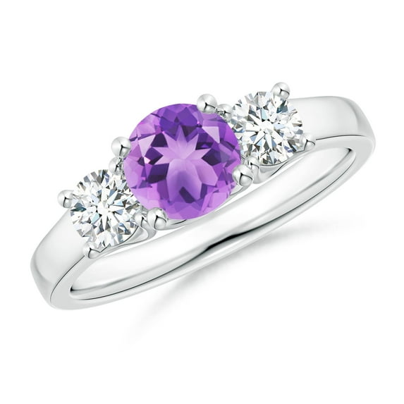 ANGARA Natural Classic Round Amethyst and Diamond Three Stone Ring in 925 Sterling Silver for Women (Size-6mm) | February Birthstone, Anniversary, Jewelry Gift for Women | Natural Amethyst Ring