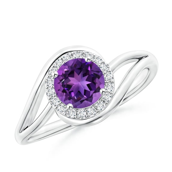 ANGARA Natural Amethyst Bypass Engagement Ring with Diamond Halo in 14K White Gold for Women (Size-6mm) | February Birthstone, Birthday, Anniversary, Jewelry Gift for Women | Natural Amethyst Ring