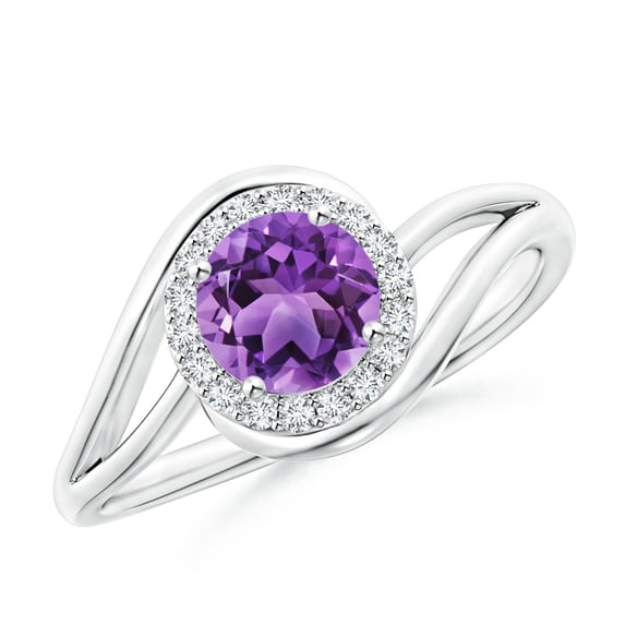 ANGARA Natural Amethyst Bypass Engagement Ring with Diamond Halo in 14K White Gold for Women (Size-6mm) | February Birthstone, Birthday, Anniversary, Jewelry Gift for Women | Natural Amethyst Ring