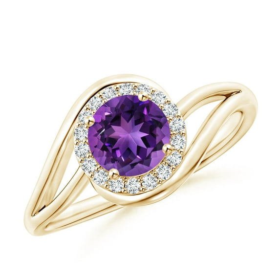 ANGARA Natural 0.8 Ct. Amethyst with Diamond Halo Engagement Ring in 14K Yellow Gold for Women (Ring Size: 3)