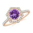 thumbnail image 1 of ANGARA Natural 0.8 Ct. Amethyst with Diamond Halo Ring in 14K Rose Gold for Women (Ring Size: 11.5), 1 of 10