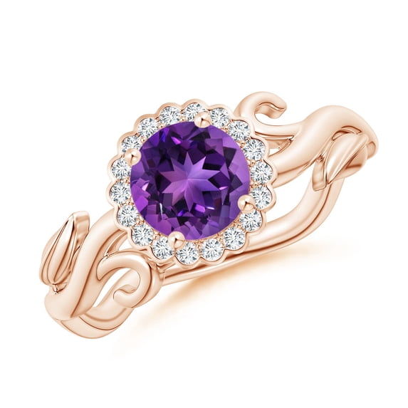 ANGARA Natural 0.8 Ct. Amethyst with Diamond Halo Ring in 14K Rose Gold for Women (Ring Size: 12)