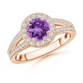 thumbnail image 1 of ANGARA Natural 0.8 Ct. Amethyst with Diamond Halo Ring in 14K Rose Gold for Women (Ring Size: 3.5), 1 of 8
